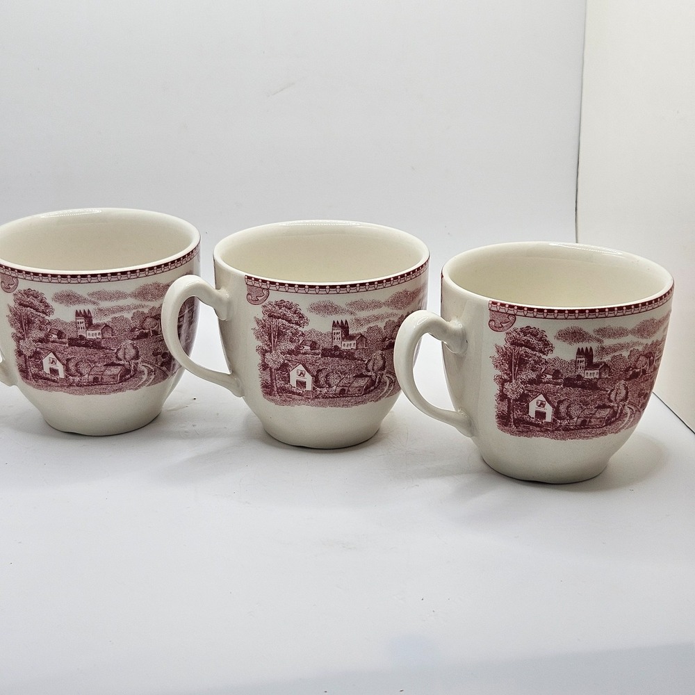 Vintage Johnson Bros England Pink Transferware Coffee Tea Cups Set of 3